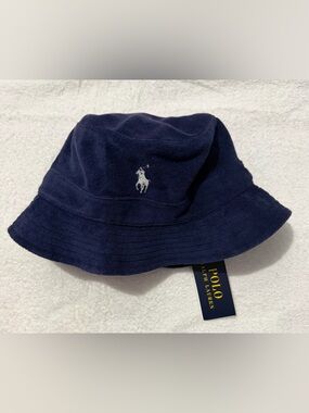 Ralph Lauren Navy Bucket Hat with Gold Logo Tag